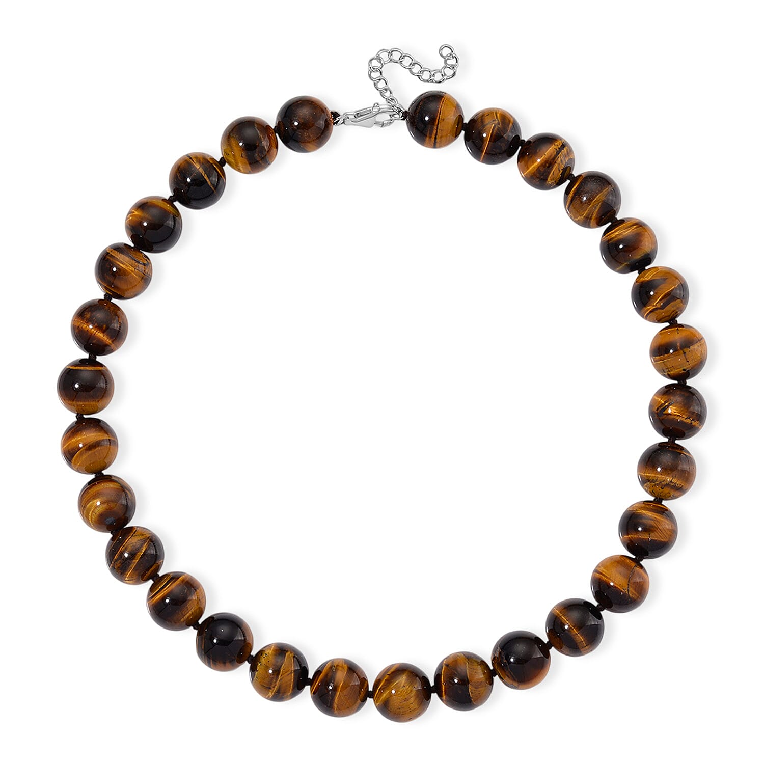 Extremely Rare Size  - AAA Yellow Tigers Eye Necklace (Size - 20-2 Ext) in Rhodium Overlay Sterling Silver 800.00 Ct.