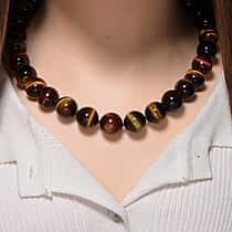 Tucson Find- Multi Color Tiger Eye Necklace Beads 16 MM (Size - 20-2 Ext)  in Rhodium Overlay Sterling Silver 800.00 Ct.