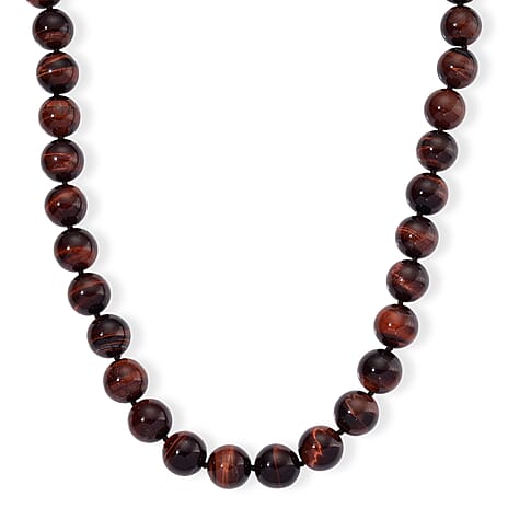 Tucson find- Red Tiger Eye Necklace Beads16 MM  (Size - 20-2 Ext) in Rhodium Overlay Sterling Silver 800.00 Ct.
