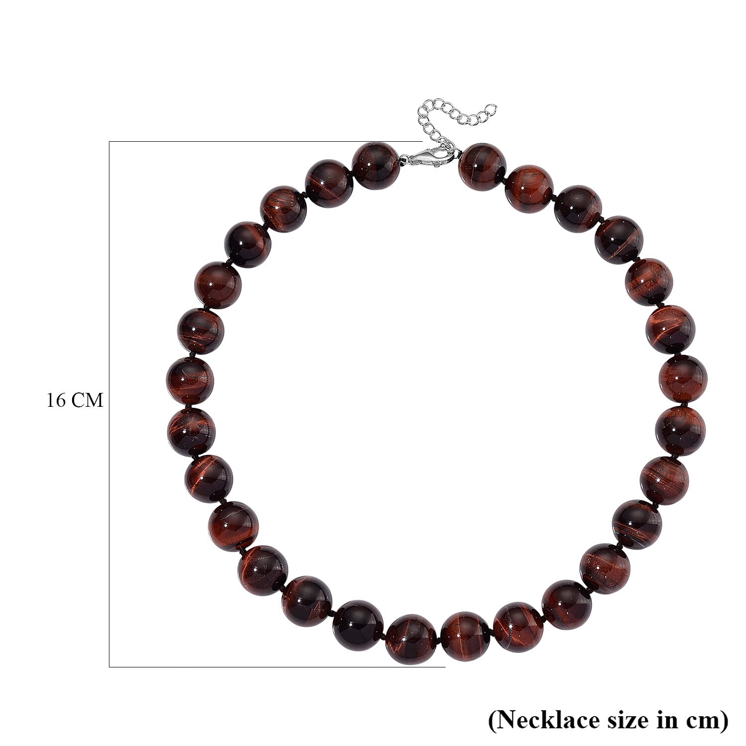 Tucson find- Red Tiger Eye Necklace Beads16 MM  (Size - 20-2 Ext) in Rhodium Overlay Sterling Silver 800.00 Ct.