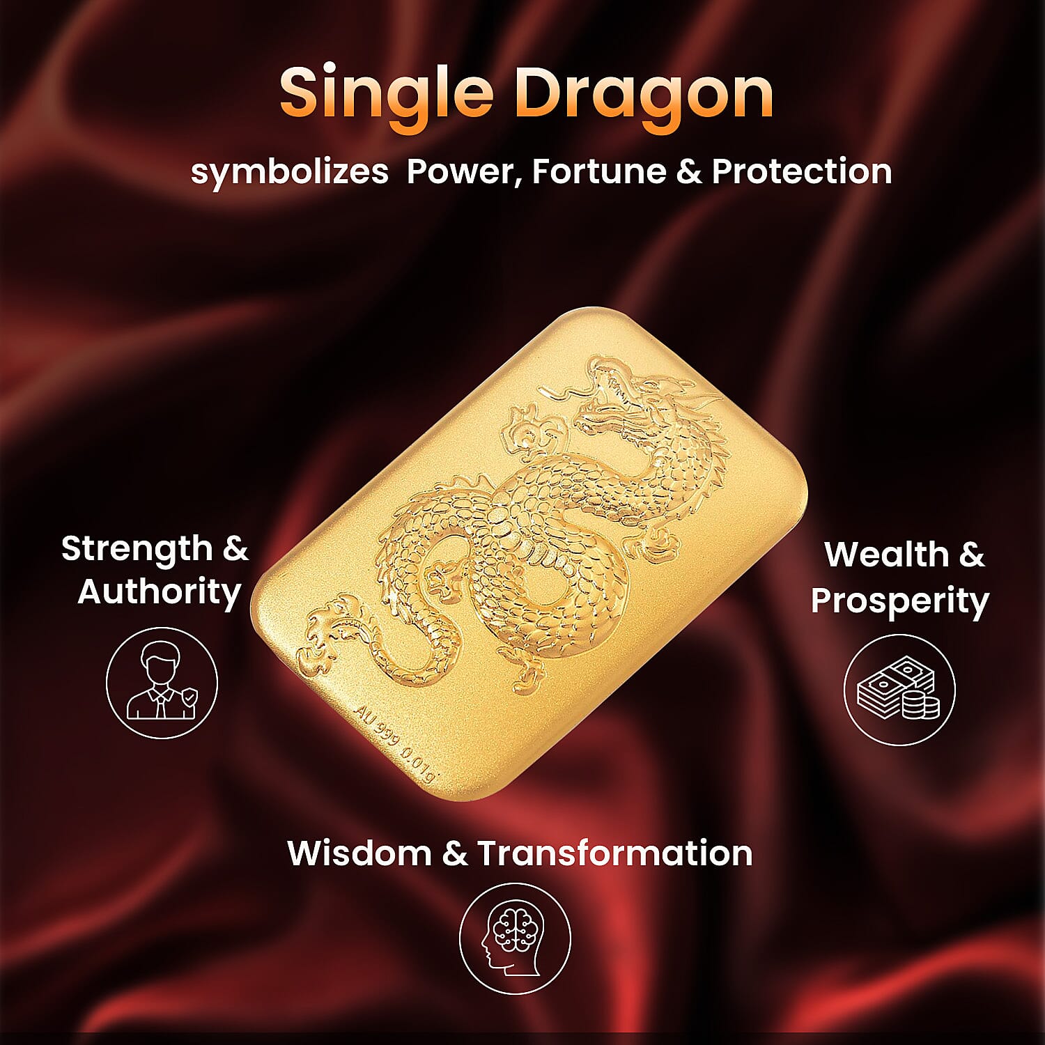 24K Yellow Gold Single Dragon Embossment