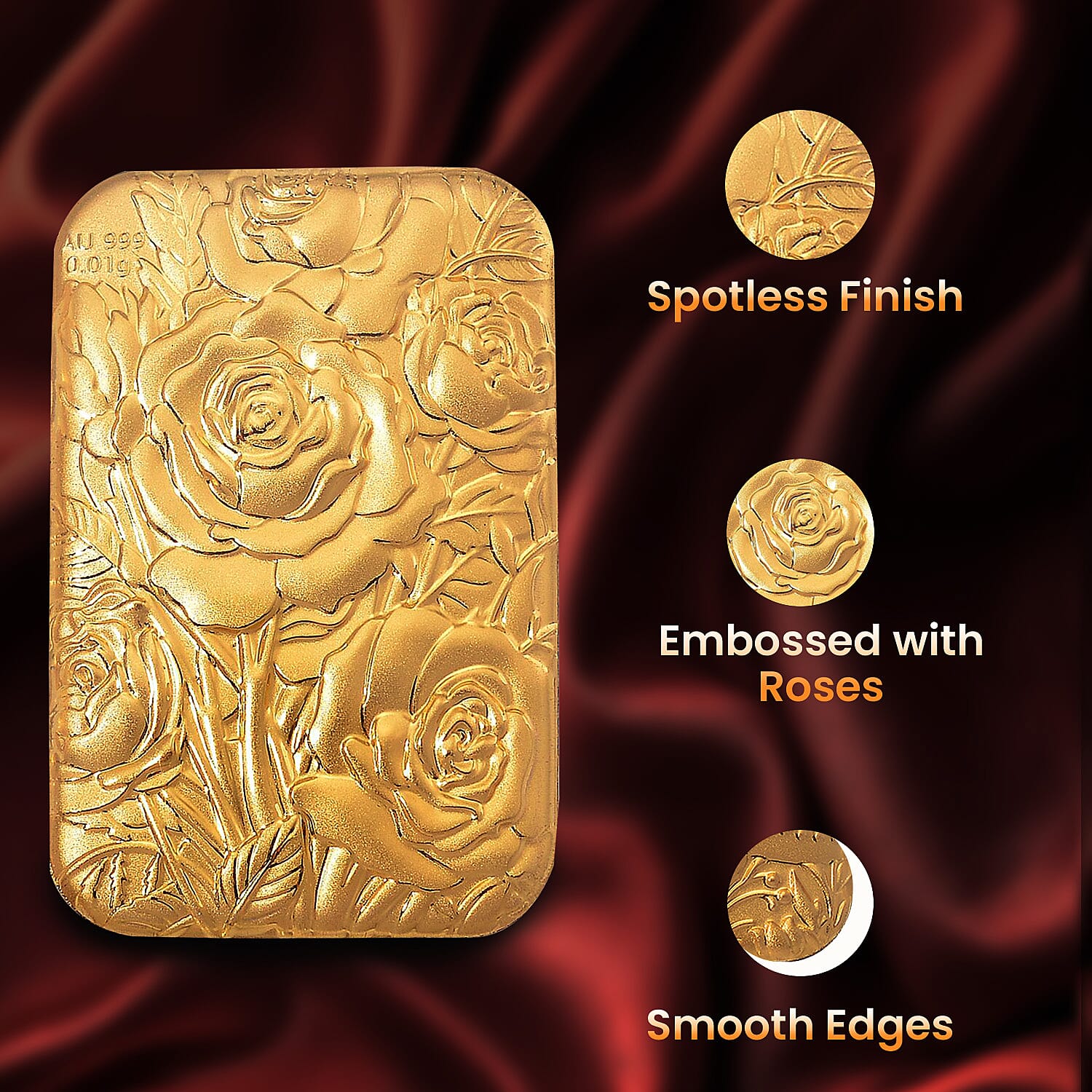 24K Yellow Gold (99.99% Purity) Floral Embossment Bar