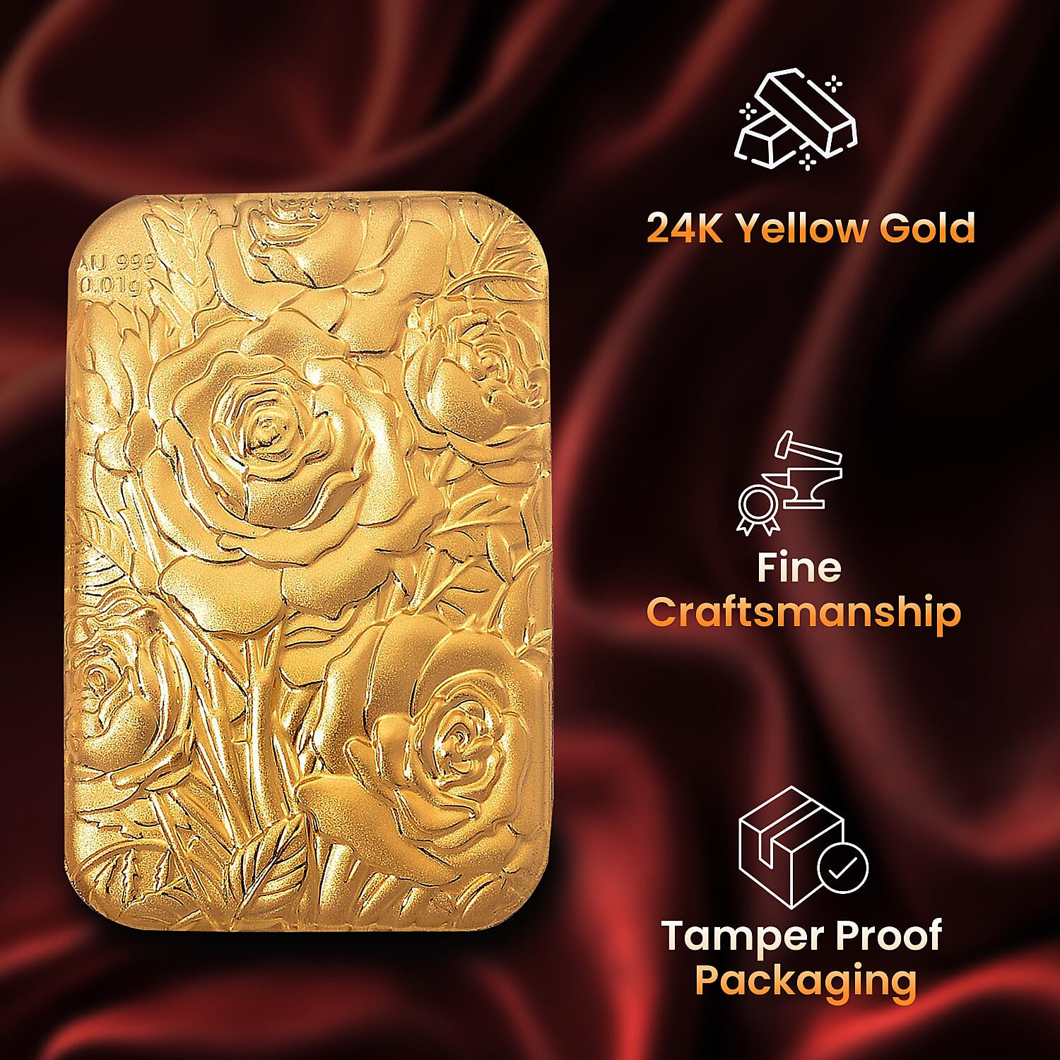 24K Yellow Gold (99.99% Purity) Floral Embossment Bar