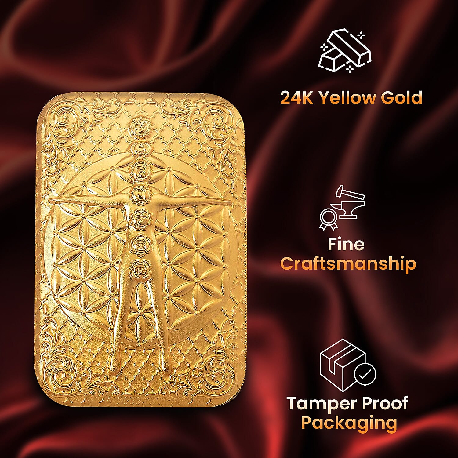 24K Yellow Gold (99.9% Purity) Vetruvian Embossment Gold (39.95 x 25.80)