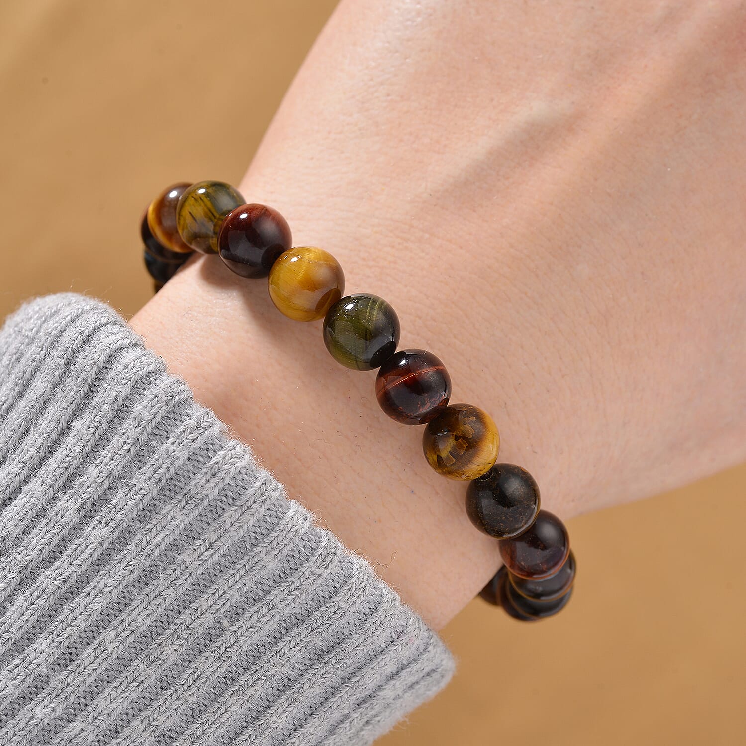Tucson Find- Multi Color Tigers Eye Beads 8 MM Bracelet (Size - 7.5 Stretchable) 98.00 Ct.