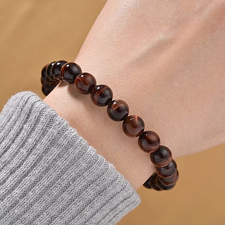 Tucson Find- Red Tiger Eye Beads 8MM  Bracelet (Size - 7.5 Stretchable) 90.00 Ct.