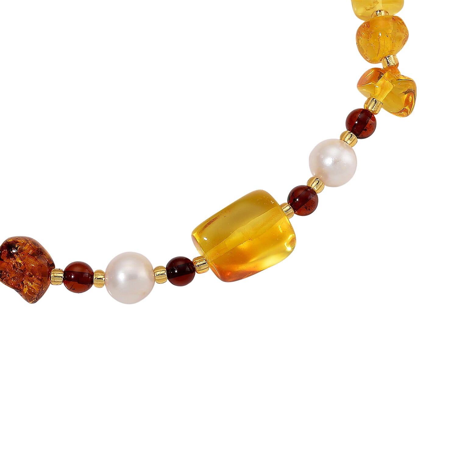 Tucson Find - Multi Color Amber & White Fresh Water Pearl Stone Stretchable Bracelet (Size - 7 - 7.5) 25.00 Ct.