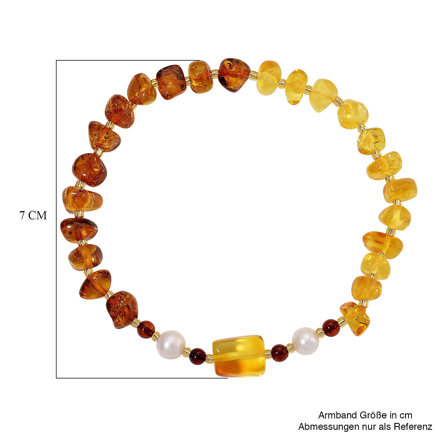 Tucson Find - Multi Color Amber & White Fresh Water Pearl Stone Stretchable Bracelet (Size - 7 - 7.5) 25.00 Ct.