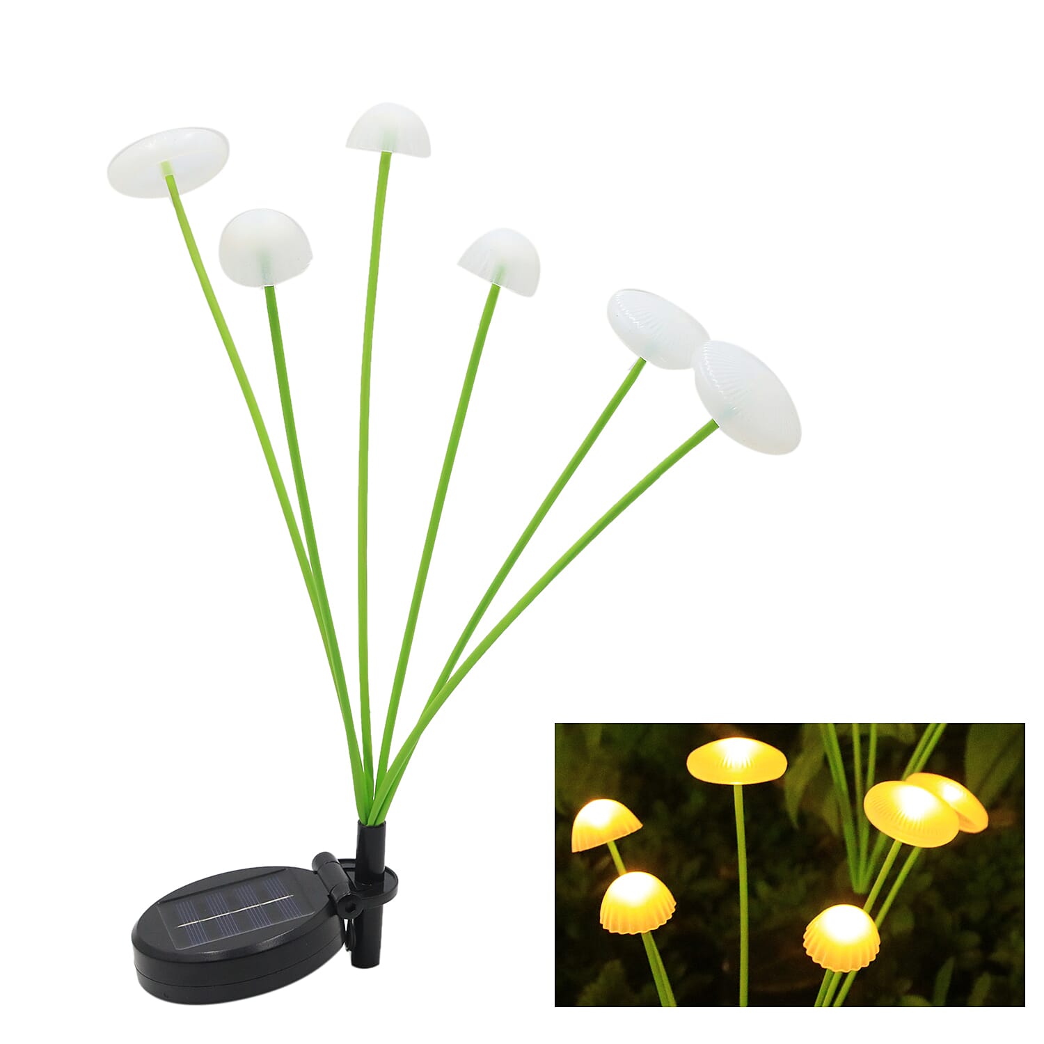 Set of 3 Jellyfish Mushroom Solar Light with 8 Heads - Green & Warm White