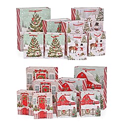 Christmas Gift Bags Set of 16 Style: Santa Claus with Reindeer,  Christmas Tree & Gift.