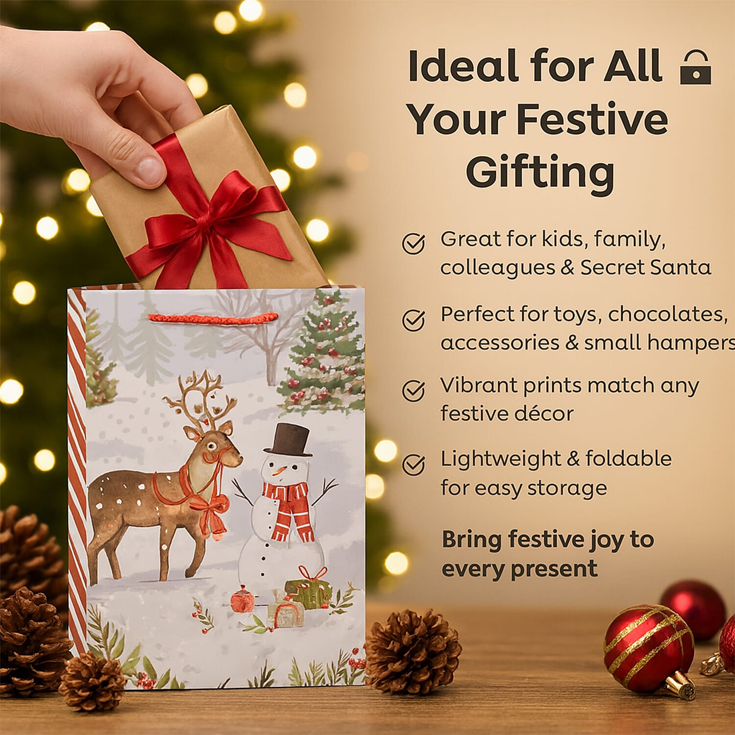 Christmas Gift Bags - Set of 16 with Classic Snowman Patterns