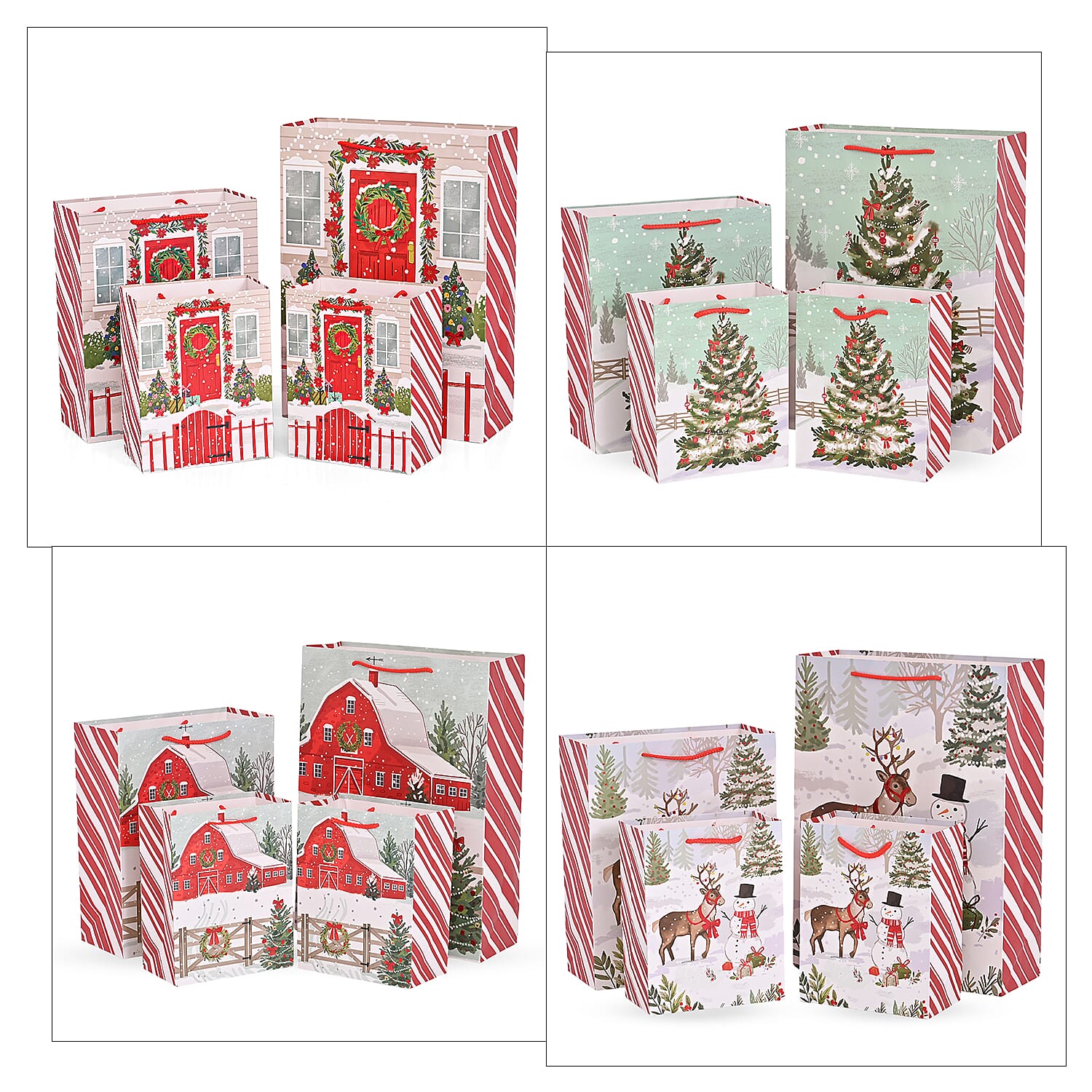 Christmas Gift Bags - Set of 16 with Classic Snowman Patterns