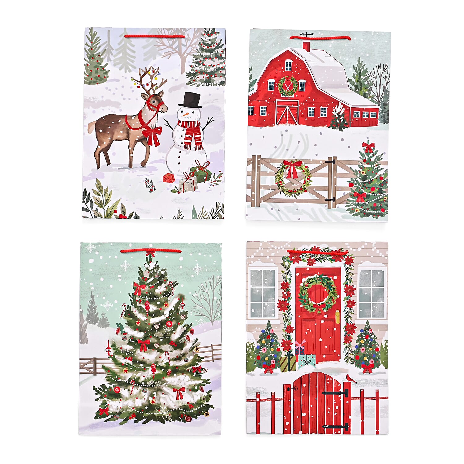 Christmas Gift Bags - Set of 16 with Classic Snowman Patterns
