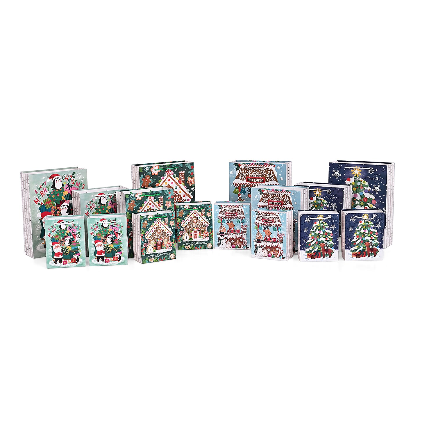 Christmas Gift Bags - Set of 16 with Classic Christmas Patterns