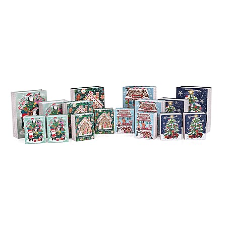 Christmas Gift Bags - Set of 16 with Classic Christmas Patterns