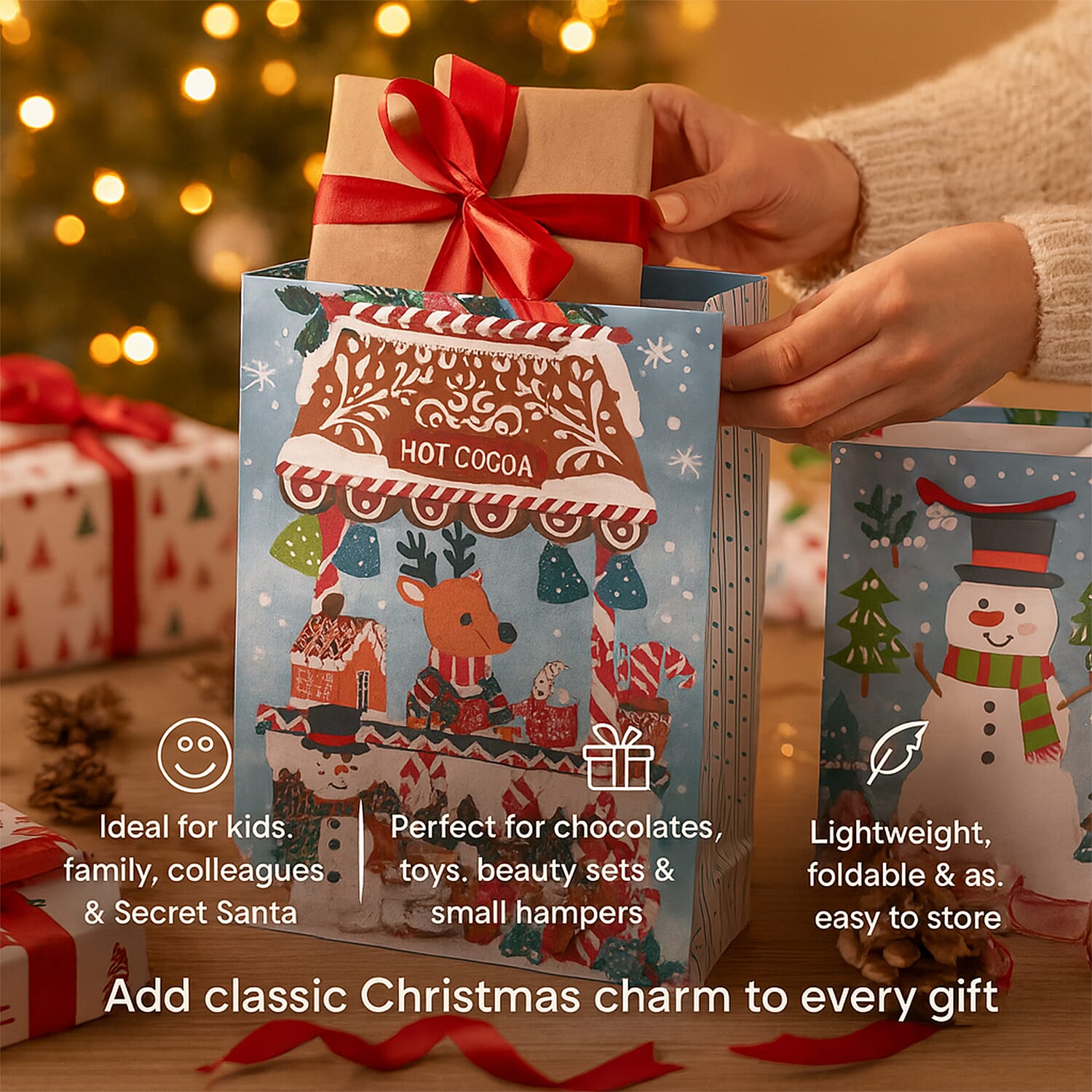 Christmas Gift Bags - Set of 16 with Classic Christmas Patterns