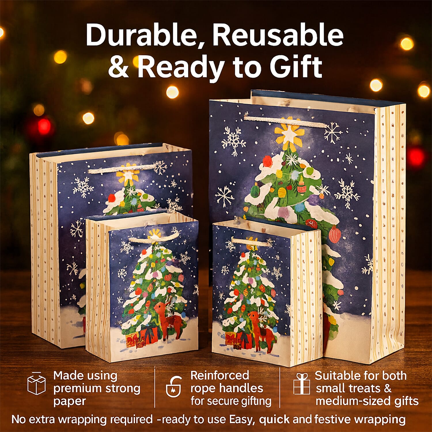 Christmas Gift Bags - Set of 16 with Classic Christmas Patterns