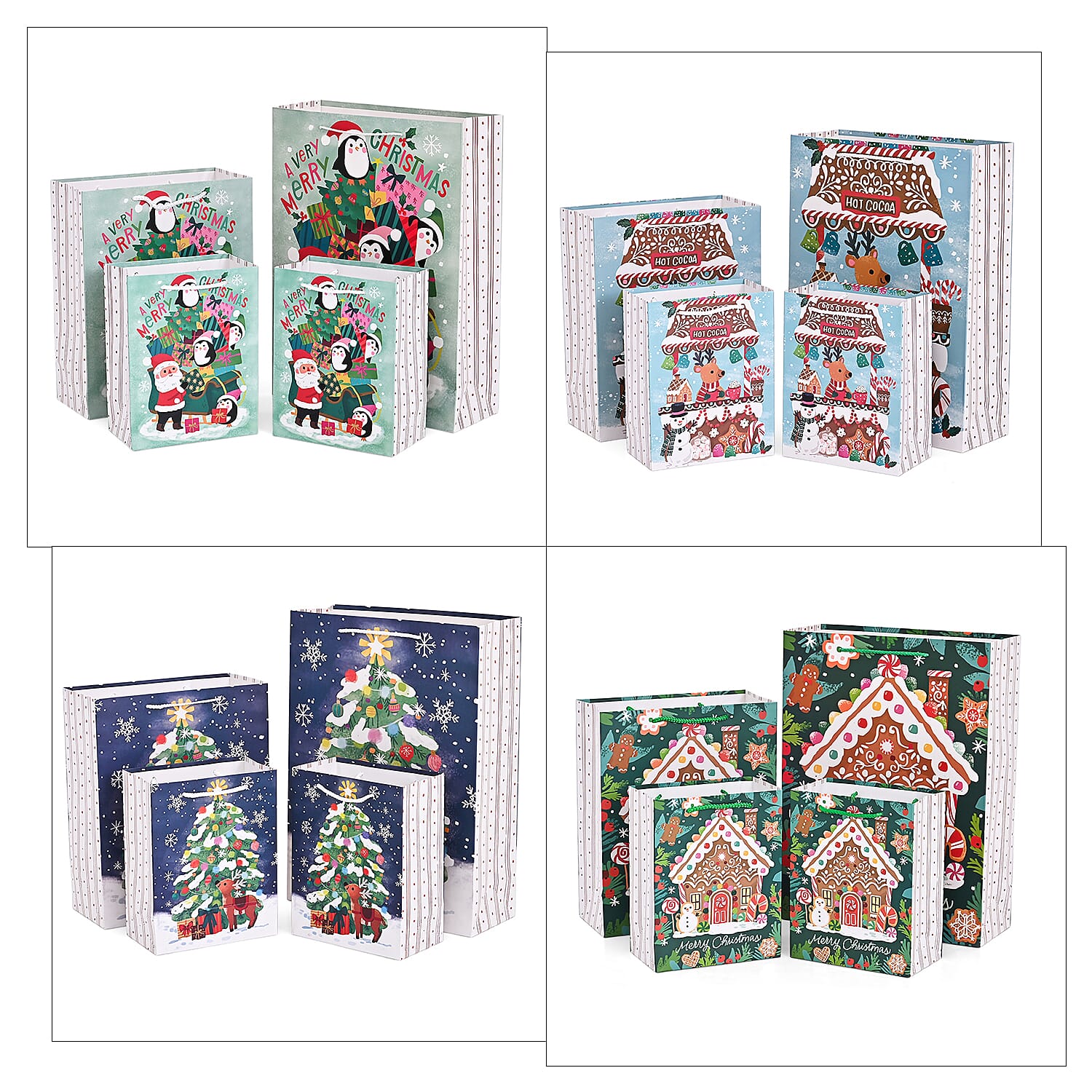 Christmas Gift Bags - Set of 16 with Classic Christmas Patterns