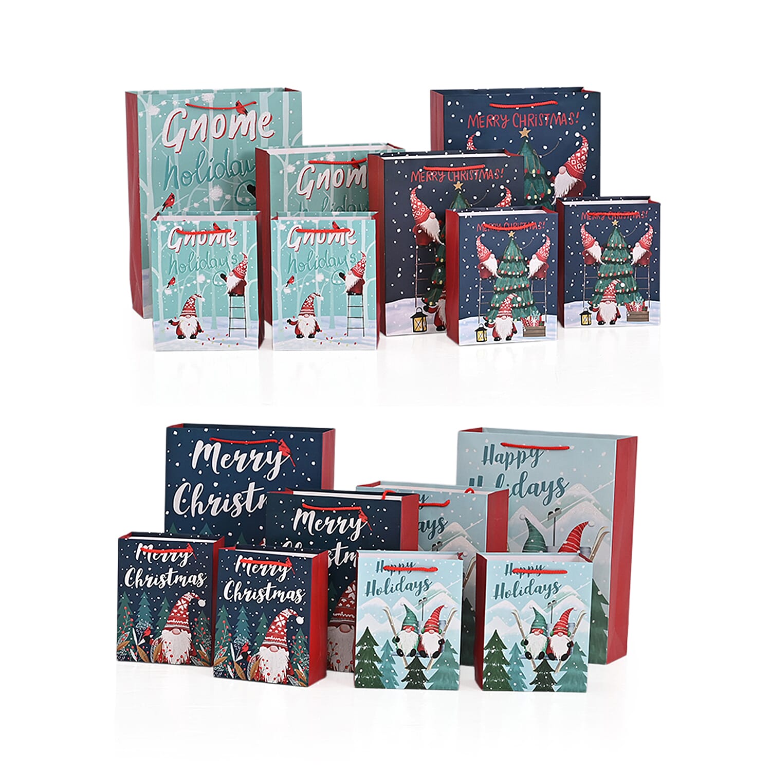 Christmas Gift Bags - Set of 16 with Classic Christmas Patterns