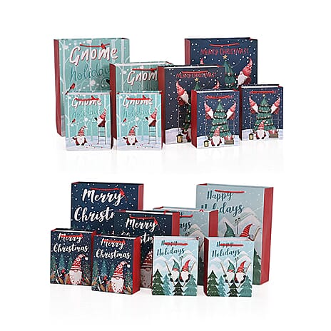 Christmas Gift Bags - Set of 16 with Classic Christmas Patterns