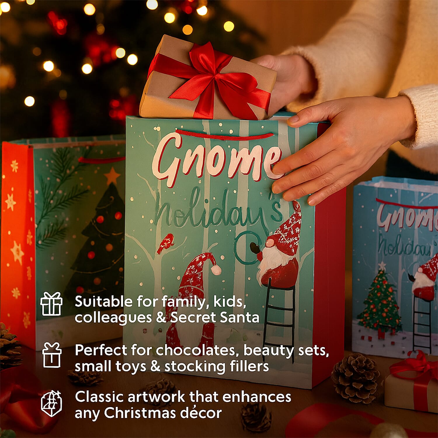 Christmas Gift Bags - Set of 16 with Classic Christmas Patterns