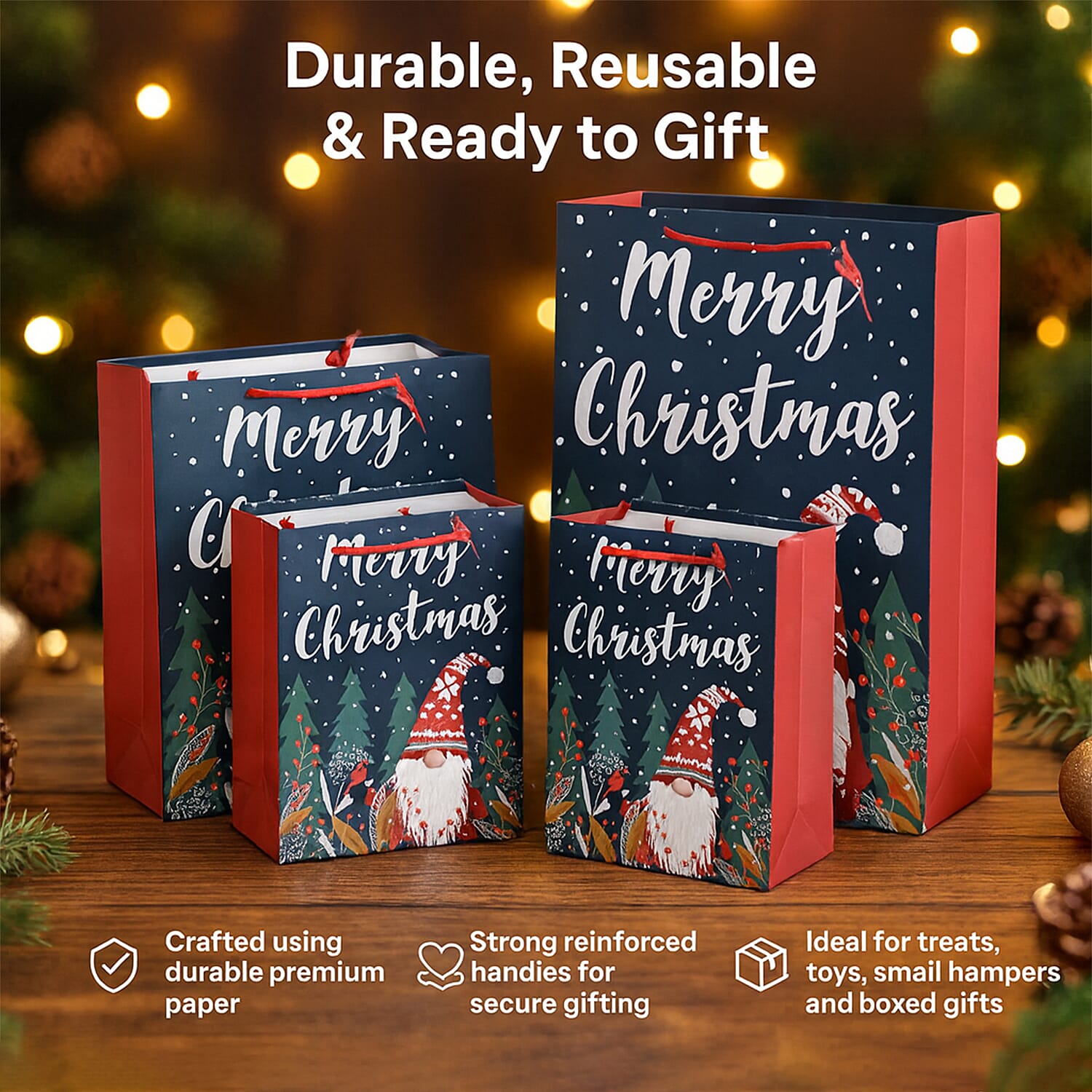 Christmas Gift Bags - Set of 16 with Classic Christmas Patterns