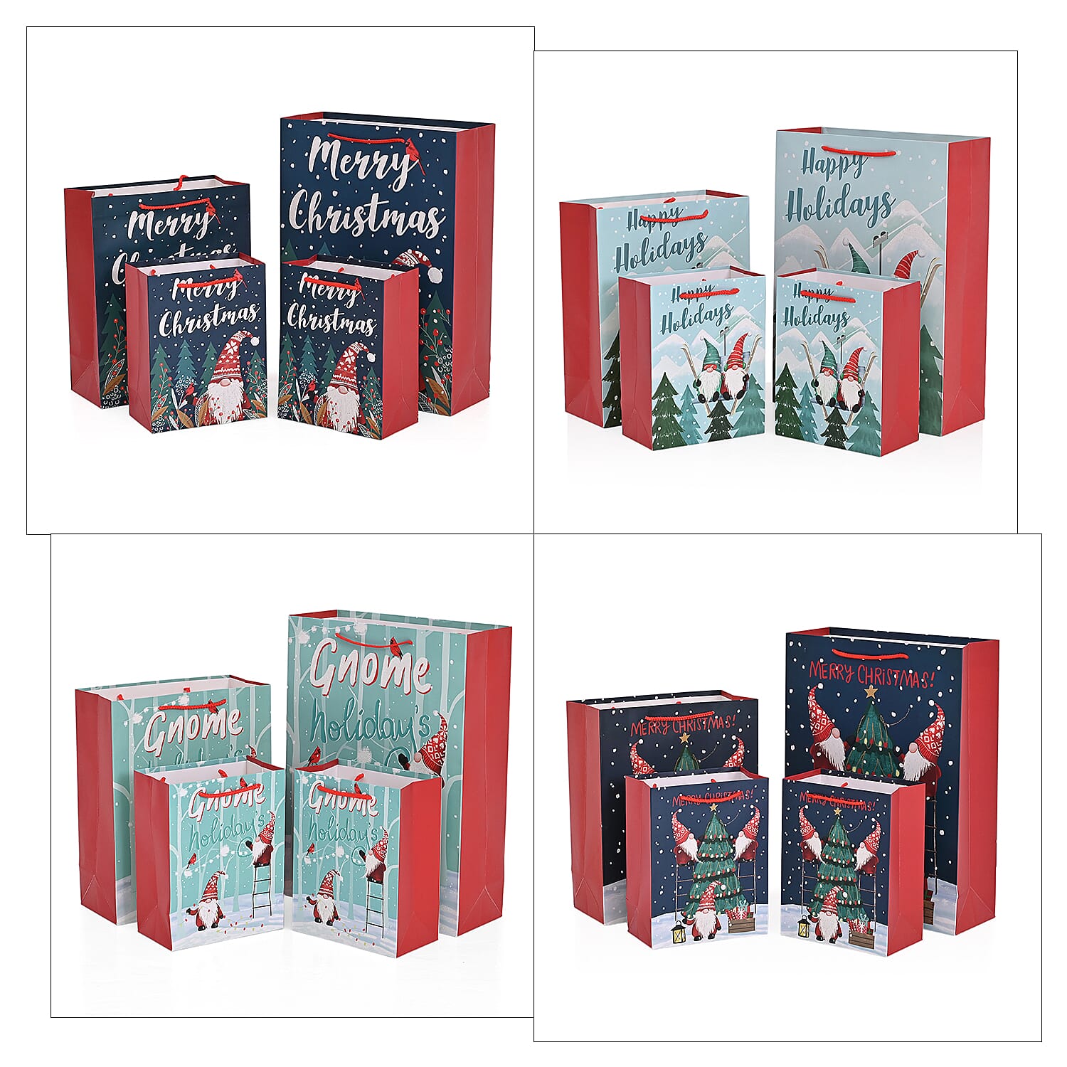 Christmas Gift Bags - Set of 16 with Classic Christmas Patterns