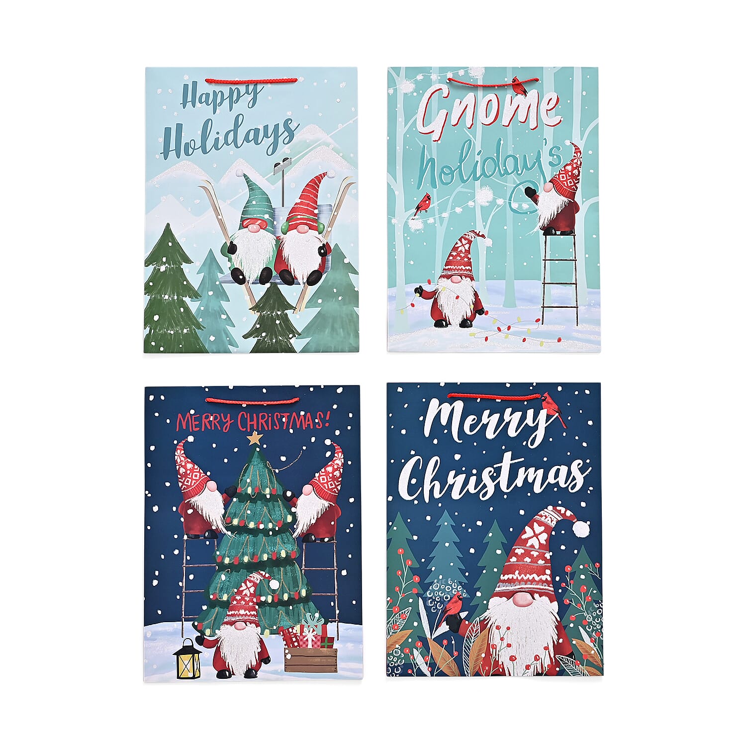 Christmas Gift Bags - Set of 16 with Classic Christmas Patterns