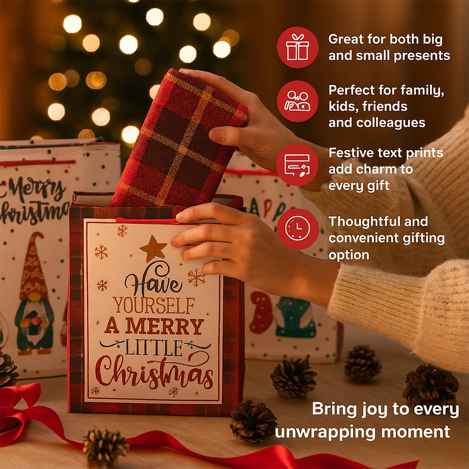 Christmas Gift Bags - Set of 16 with Classic Christmas Patterns