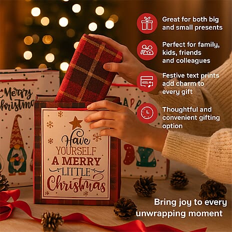 Christmas Gift Bags - Set of 16 with Classic Christmas Patterns