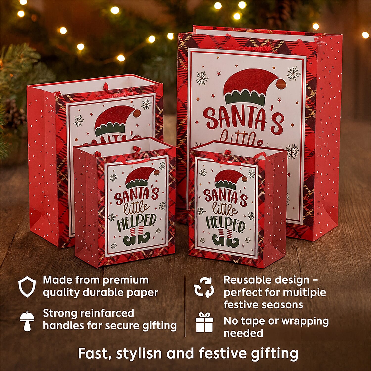 Christmas Gift Bags - Set of 16 with Classic Christmas Patterns