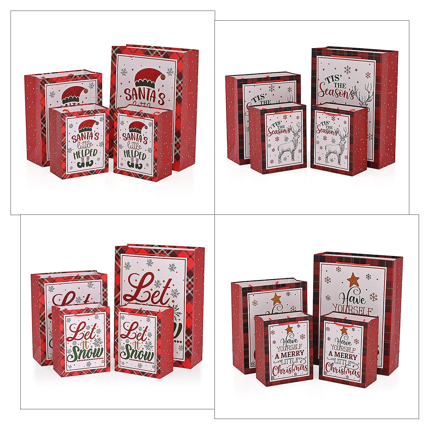 Christmas Gift Bags - Set of 16 with Classic Christmas Patterns