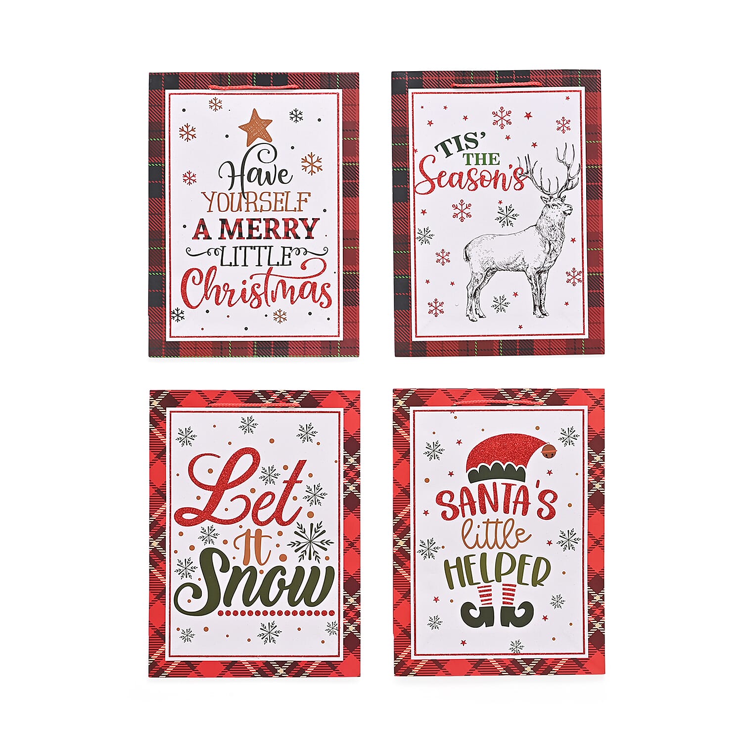 Christmas Gift Bags - Set of 16 with Classic Christmas Patterns