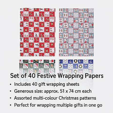Christmas Gift Wrapping Papers - Set of 40 pcs (Size 51x74cm)