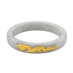 Golden Spirit of Jade - 24K Yellow Gold Natural Type A Jadeite Jade Dragon Bangle (Size - 7.5) 298.00 Ct.