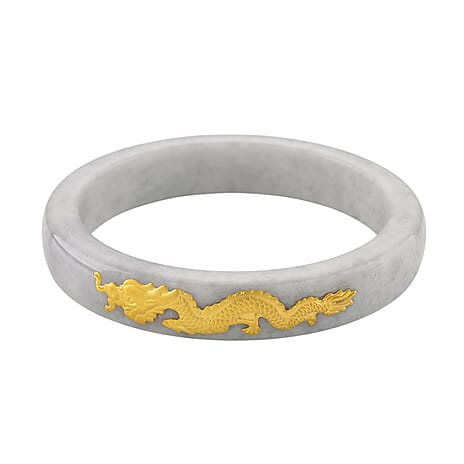 Golden Spirit of Jade - 24K Yellow Gold Natural Type A Jadeite Jade Dragon Bangle (Size - 7.5) 290.00 Ct.