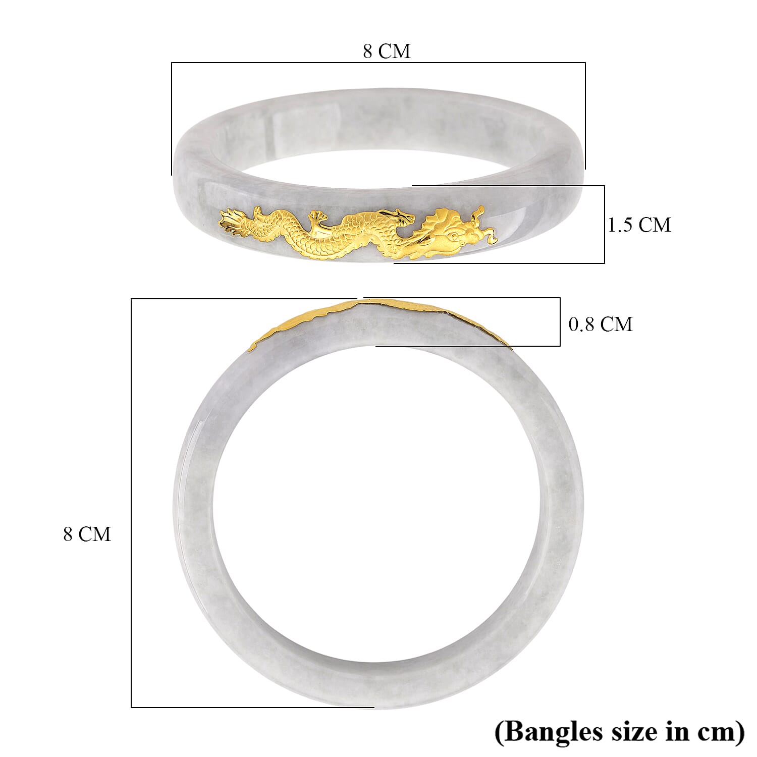 Golden Spirit of Jade - 24K Yellow Gold Natural Type A Jadeite Jade Dragon Bangle (Size - 7.5) 298.00 Ct.