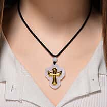 Natural Type A Burmese White Jadeite Jade with 24K Yellow Gold Cross Pendant with Cotton Thread (Size - 28 Adjustable) 70.00 Ct.