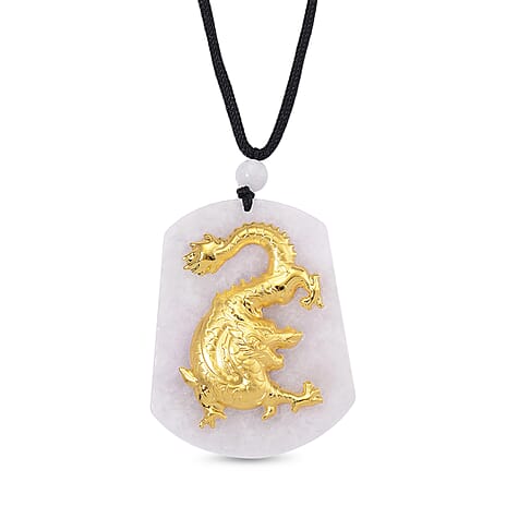 Natural Type A White Jade with 24K Yellow Gold Dragon Pendant with Cotton Thread (Size - 28 Adjustable) 124.00 Ct.
