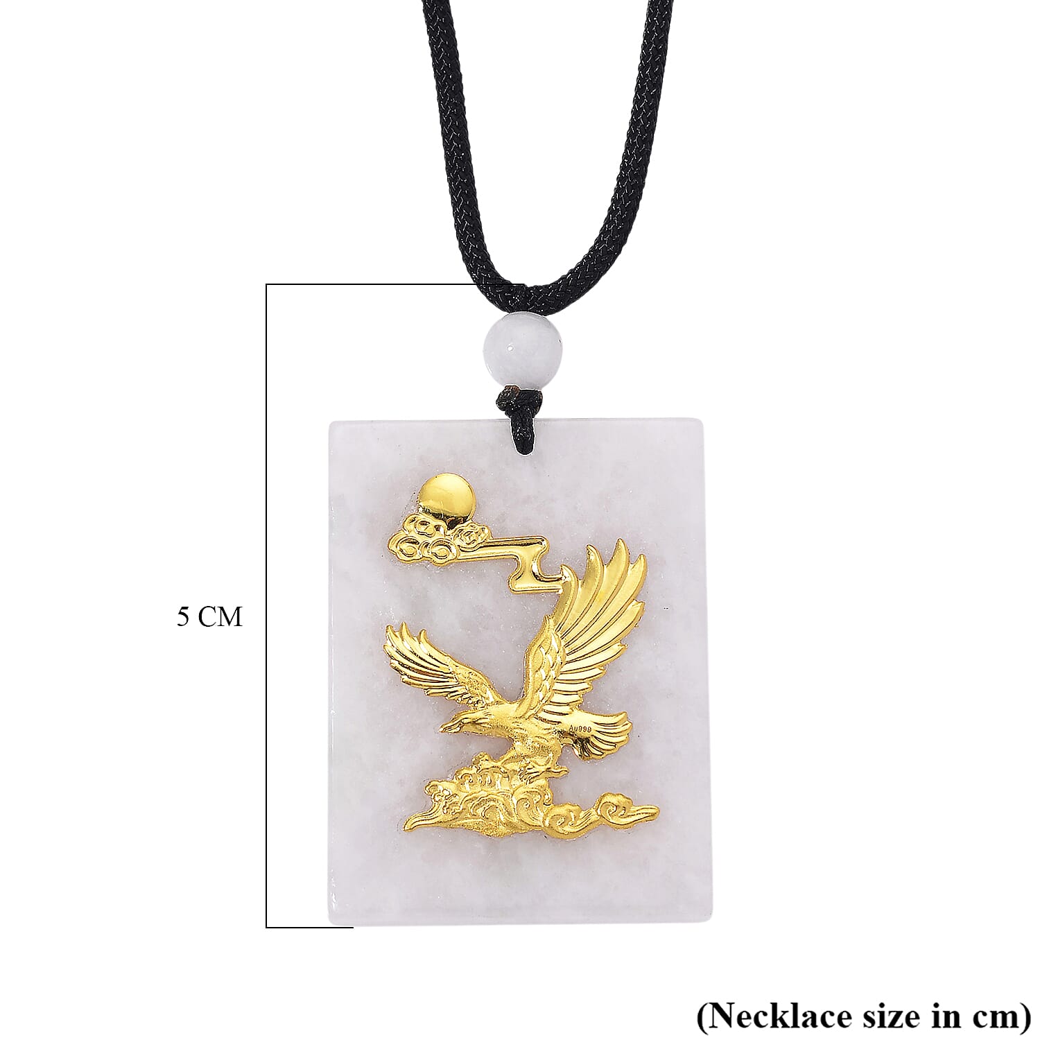 Natural Type A Jade with 24K Yellow Eagle Gold Pendant with Cotton Thread (Size - 28 Adjustable) 105.00 Ct. Natural Type A Jade with 24K Yellow Eagle Gold Pendant with Cotton Thread (Size - 28 Adjustable) 105.00 Ct.