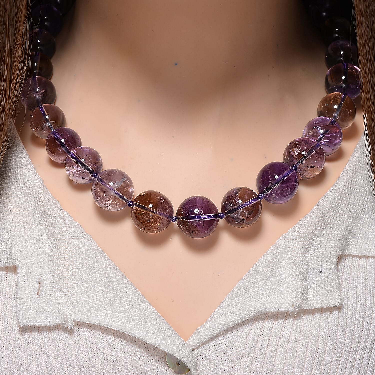 Ametrine Necklace (Size - 18-2 Ext) with Lobster Clasp in Rhodium Overlay Sterling Silver 800.00 Ct.