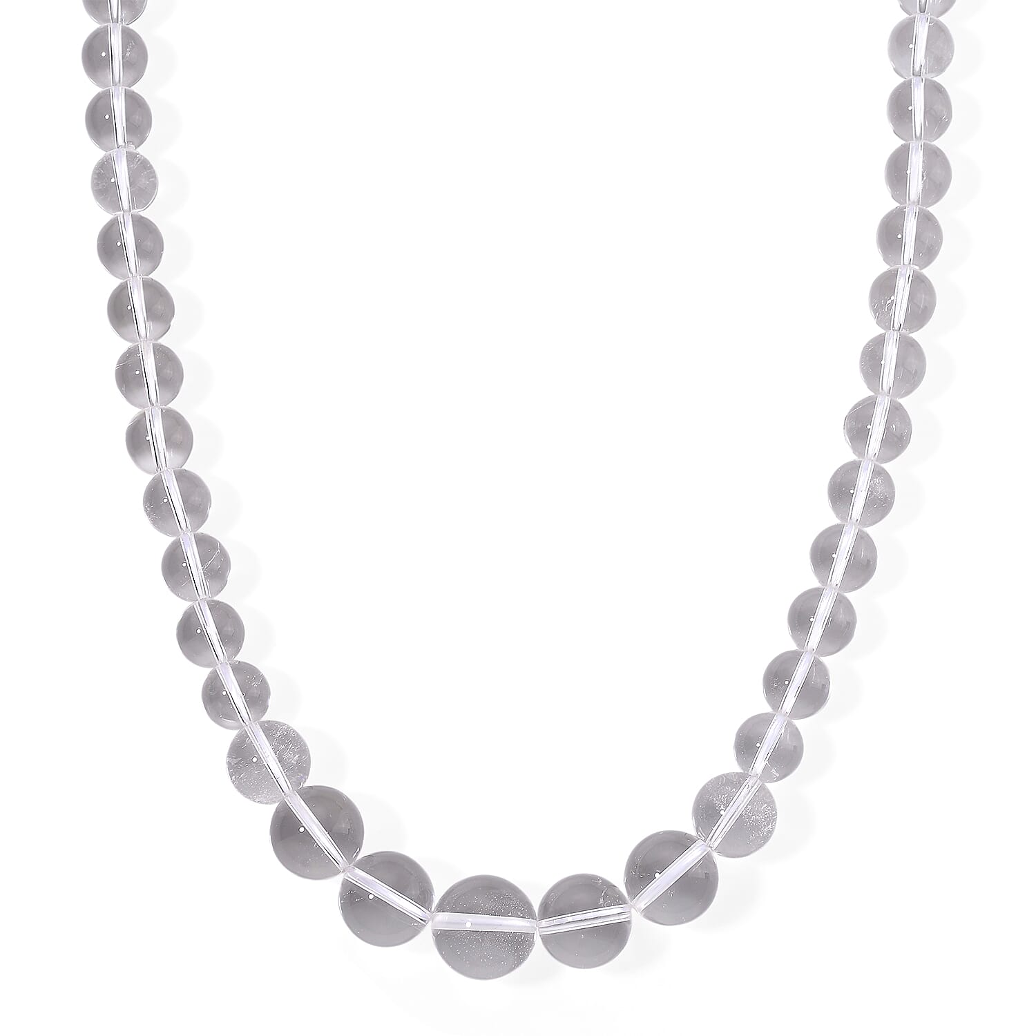 White Crystal Quartz Necklace (Size - 18-2 Ext) in Rhodium Overlay Sterling Silver 490.00 Ct.