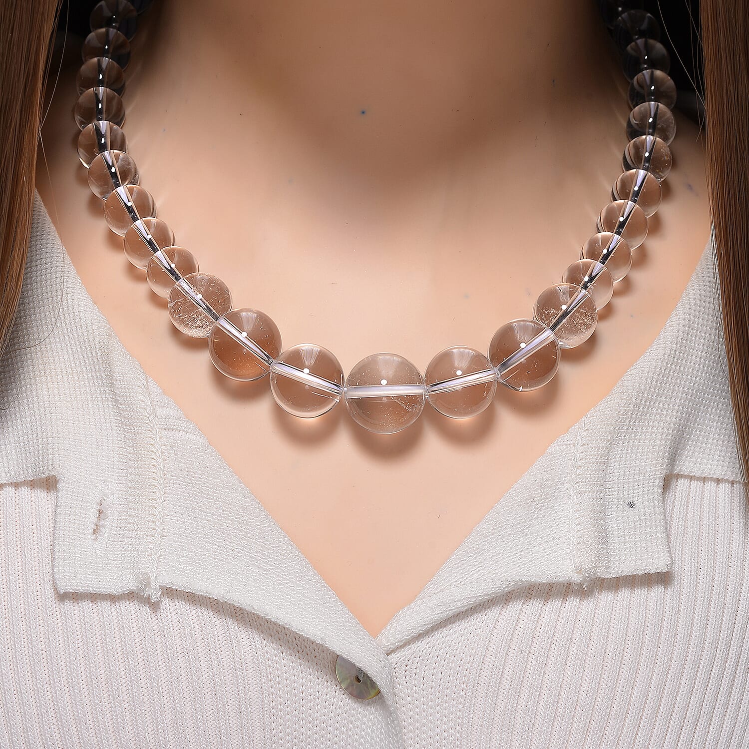 White Crystal Quartz Necklace (Size - 18-2 Ext) in Rhodium Overlay Sterling Silver 490.00 Ct.