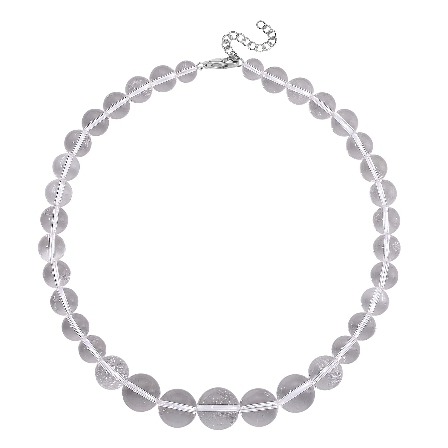 White Crystal Quartz Necklace (Size - 18-2 Ext) in Rhodium Overlay Sterling Silver 490.00 Ct.