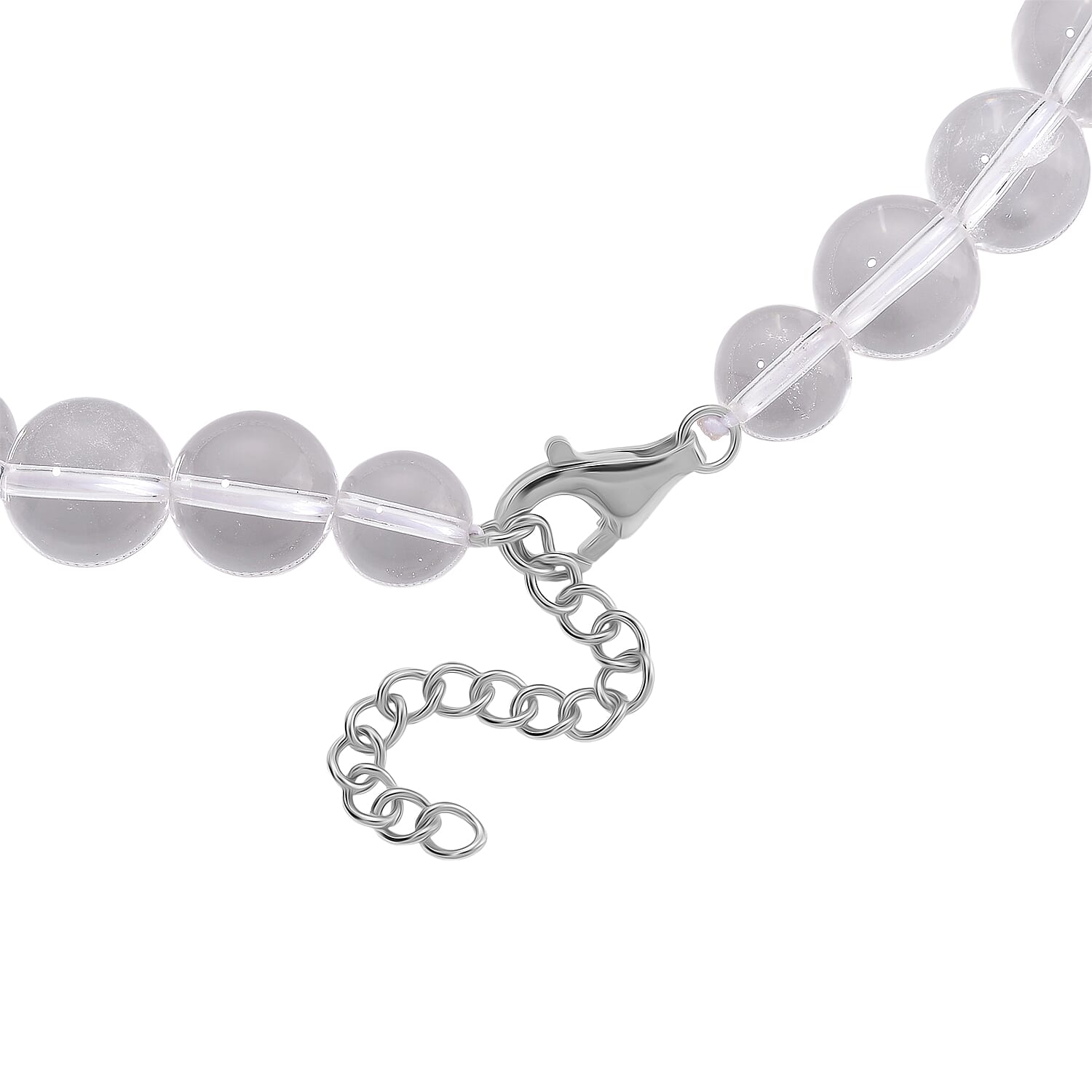 White Crystal Quartz Necklace (Size - 18-2 Ext) in Rhodium Overlay Sterling Silver 490.00 Ct.