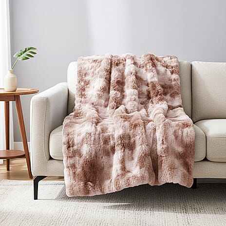 Sumptuously Super Soft Double Layered Sherpa Super Large Faux Rabbit Fur Blanket 710 GSM (200 x 150 cm) - Beige