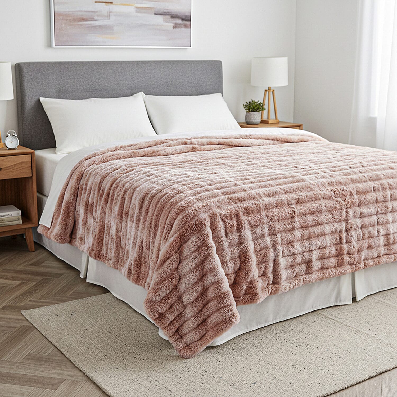 Sumptuously Super Soft Double Layered Sherpa Super Large Faux Rabbit Fur Blanket 710 GSM (200 x 150 cm) - Beige