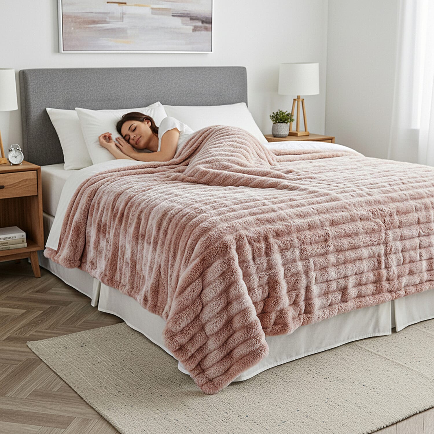 Sumptuously Super Soft Double Layered Sherpa Super Large Faux Rabbit Fur Blanket 710 GSM (200 x 150 cm) - Beige