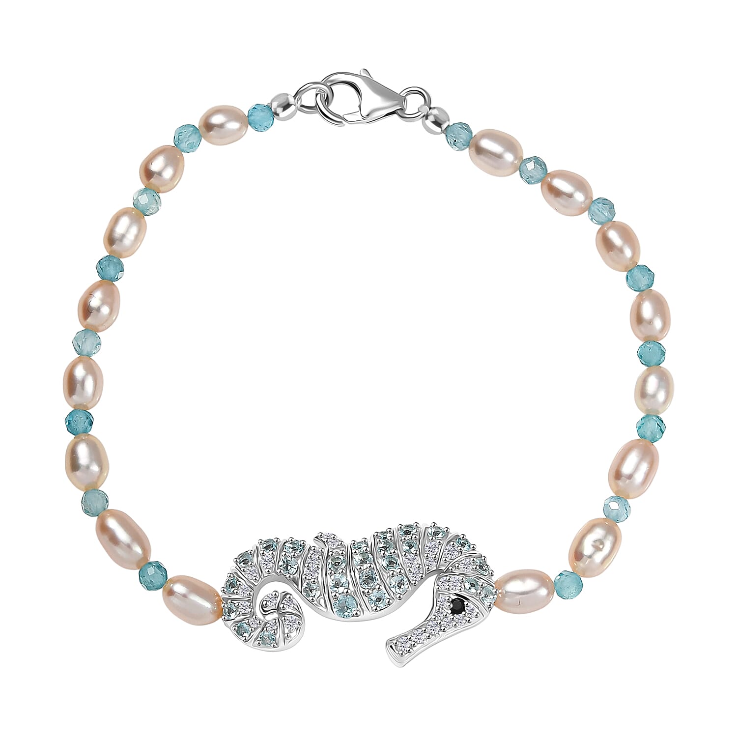 GP Sea Life Collection - White Zircon & Multi Gemstones Beads Bracelet (Size - 7.5) in Rhodium Overlay Sterling Silver 20.02 Ct.