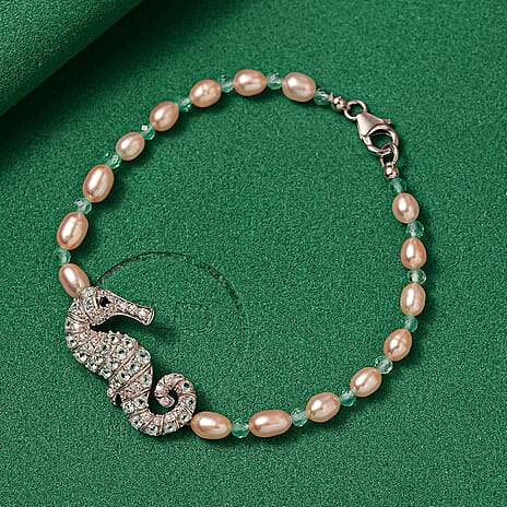 GP Sea Life Collection - White Zircon & Multi Gemstones Beads Bracelet (Size - 7.5) in Rhodium Overlay Sterling Silver 20.02 Ct.